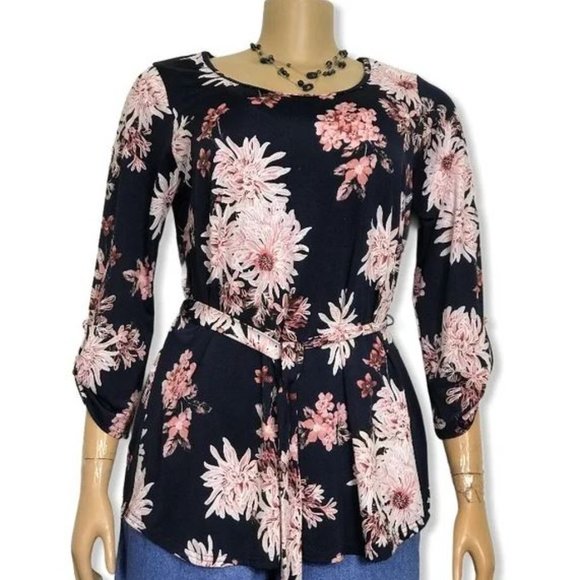 Anthropologie Ember Floral Tunic Top with Belted Waist *flattering* XL - Picture 1 of 7